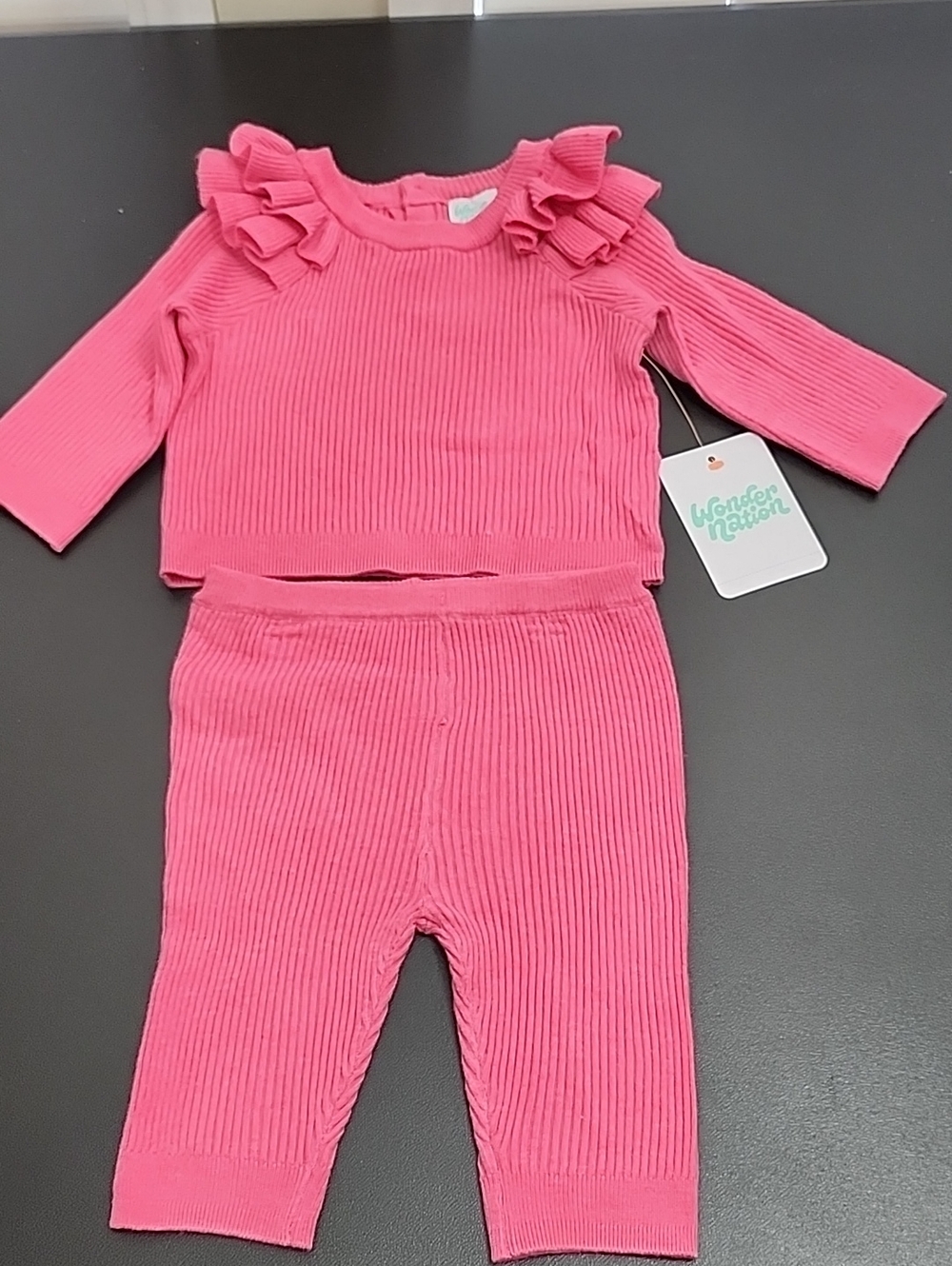wonder nation Pink Ribbed Ruffle-Trim Legging Set